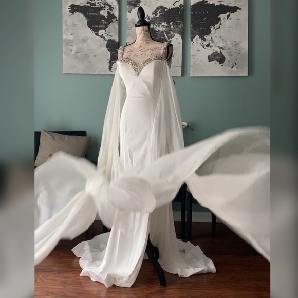 White pageant evening gown or unique wedding dress or reception dress - Picture 4 of 5